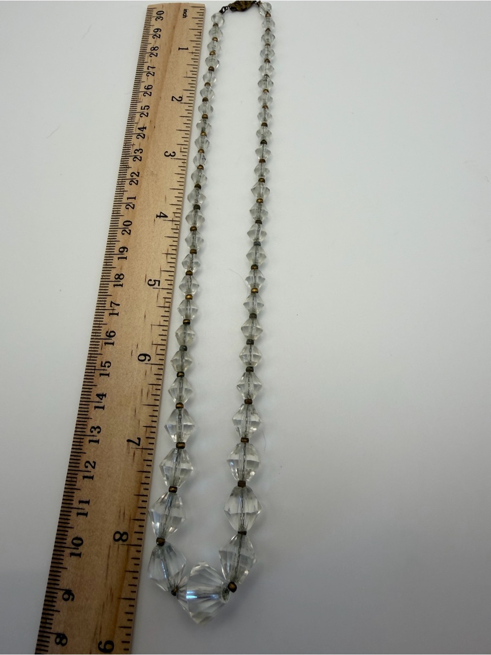 Faceted Clear Glass Graduated Beads Antique Gold Spacers Necklace Vintage 17” - Picture 5 of 5